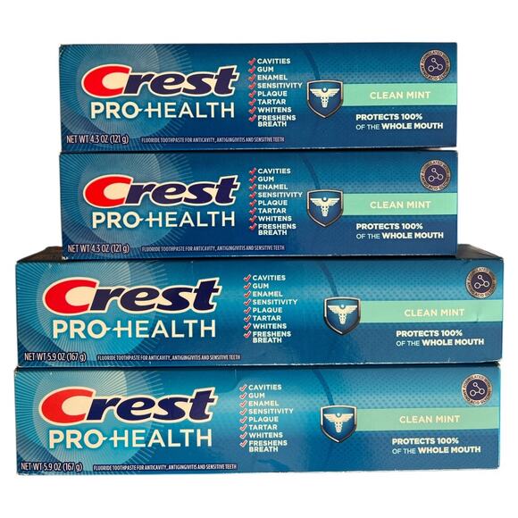LOT 4 CREST Pro-Health Toothpaste, Clean Mint, 4.3OZ/5.9OZ, Exp: 1/26,1/27,4/27 - Picture 1 of 6